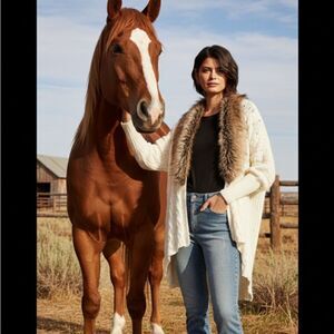 Sweater Faux Fur Trim - Size Small New! Cream White